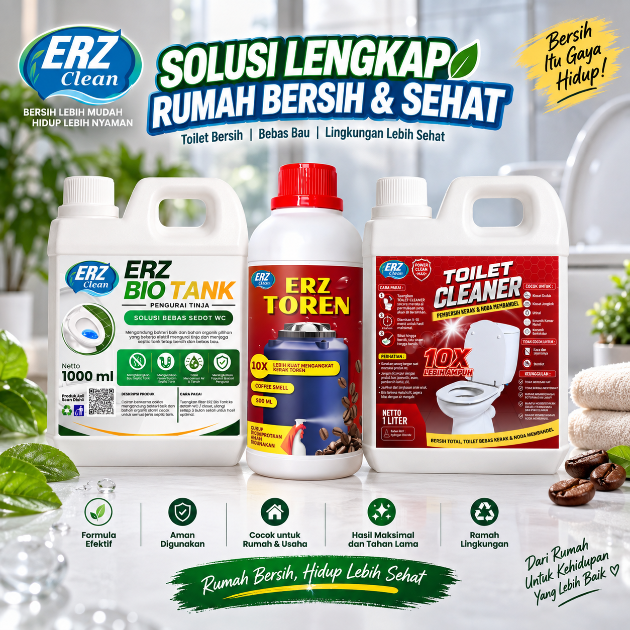 Produk unggulan PT ERZ Grup Indonesia: Anti Sumbat, Asam Humat Humic Acid 90%, dan Deterjen Cair Lavender